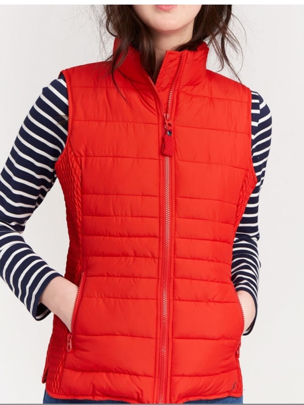 Joules Fallow Padded Women’s Quilted Red Packable Vest Pockets Size 14 Warm Soft